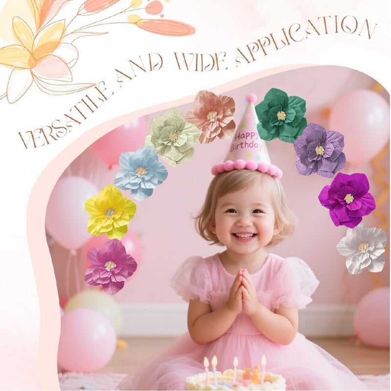 Linnoptimix 9PCS Pastel Paper Flowers Artificial Crepe Tissue Hot White Wall Décor Wedding Birthday Bridal Baby Shower Classroom Nursery Room Backdrop Centerpieces Party Decorations Supplies (Light Color (9PCS)) - Image 1